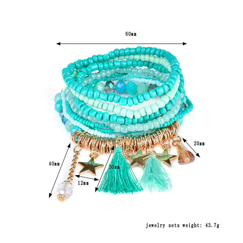 Bohemian Multilayer Beaded Bracelet Elastic Tassel Star Pendant Bracelet Bangle Women Jewelry
