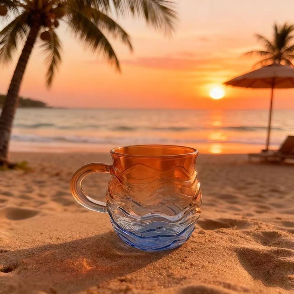 Gradient Color Sea Glass Mug Waved Texture Wave Mug Tea Cup Sunset Mug  Bar