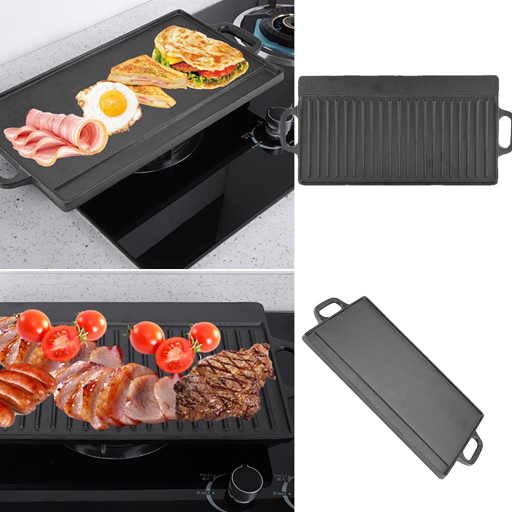 Cast Iron Ridged and Flat Non-Stick Double-Sided Bakeware Grill Pan Grill Griddle Pan Home for Making Eggs Restaurant Pancake