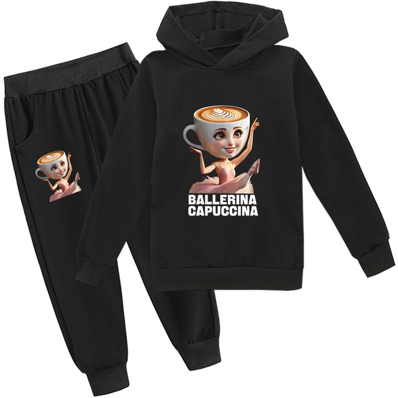 Ballerina Capuccina Italian Brainrot Funny Meme Kids Clothes Boys Hoodie+Pants 2pcs Set Oddler Girls Tracksuit Children Outfits