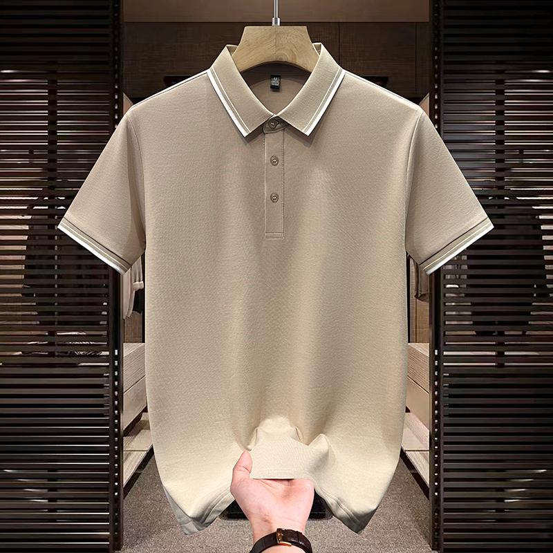 Summer Ice Silk Men s Short Sleeved T-shirt Men s Short Sleeved Polo Shirt M абрикосовый