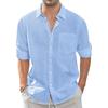 Men's Long Sleeve Shirt Men Cotton Linen Shirt Regular Fit Casual Shirts  Beach T-Shirt
