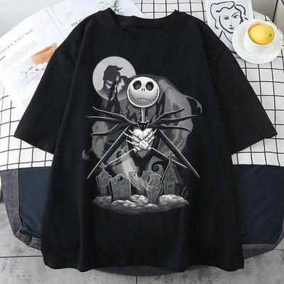 Men T-shirt Nightmare Before Christmas Printed Short-sleeved Gothic Streetwear Unisex Gothic Retro Loose Top Y2K Shirt#Color