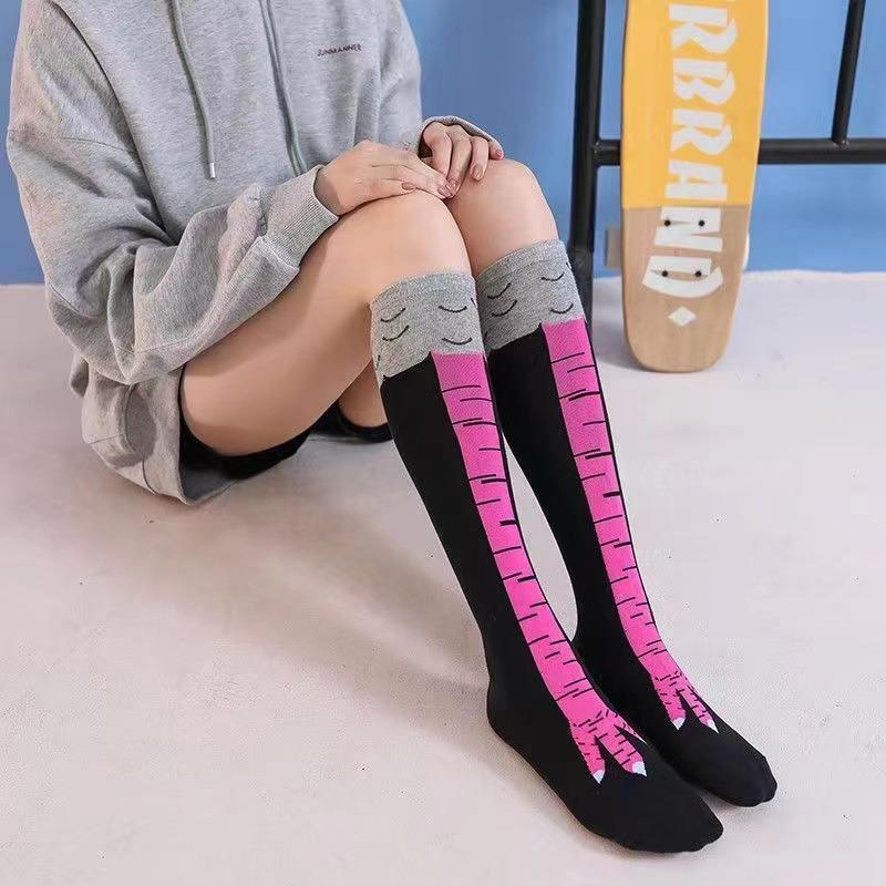 Women Funny Chicken Paw Stocking Over-knee Pressure Thin Leg Long Stockings Spring Autumn Winter Middle High School Girls Socks