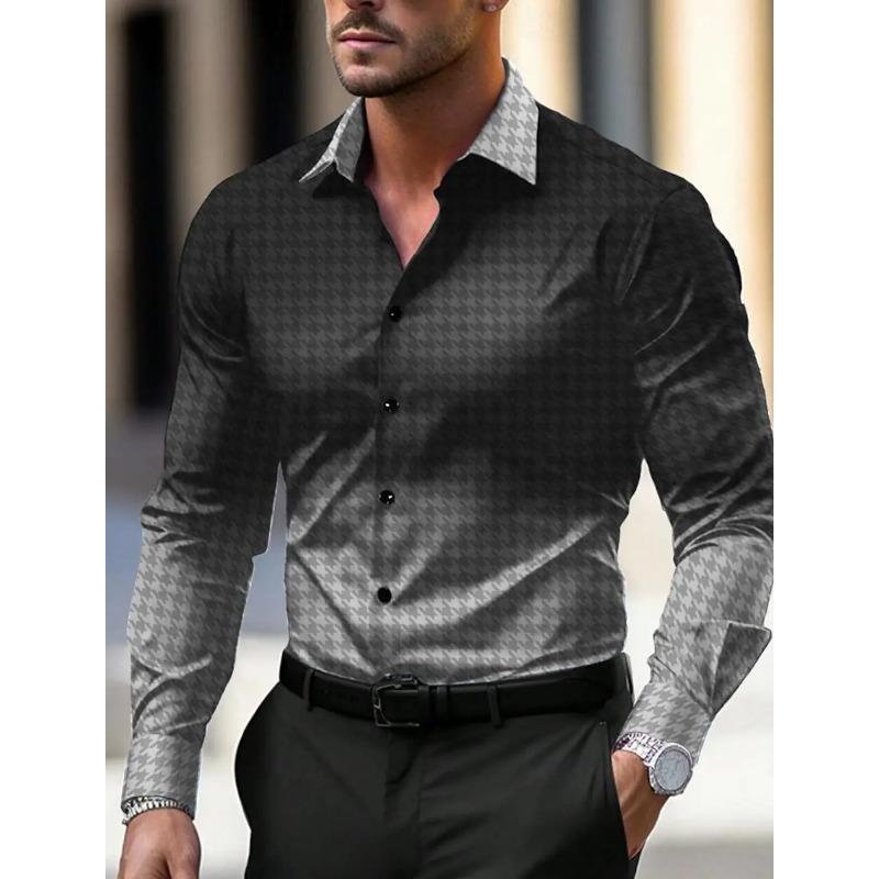 New Business Casual Men's Line 3D Printed Shirt Formal Spring and Summer Lapel Long-sleeved XS-5XL Stretch Fabric Shirt 2026