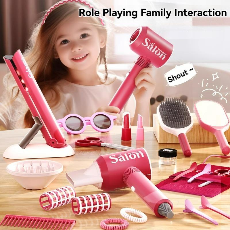 Kids Salon Makeup Cosmetics Curling Wand Hair Drier Princess Dress Up Girl Beauty Play House Educational Fun Game Toy Girls Gift