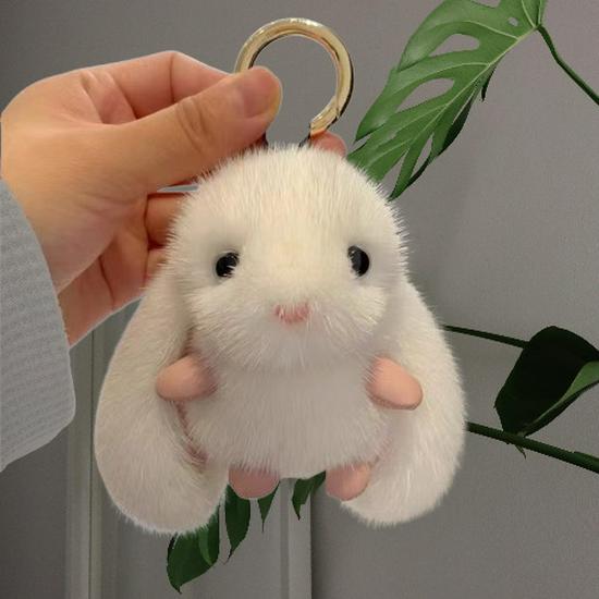 Adorable Faux Mink Fur Rabbit Keychain Plush Doll Pendant - Perfect for Car, Backpack, or Birthday Gift