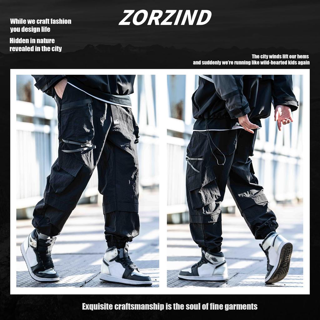 ZORZIND Outdoor Cargo Pants, Black, Wide-Leg, Breathable, Quick-Drying, Trekking, Unisex, Spring/Autumn (3XL)