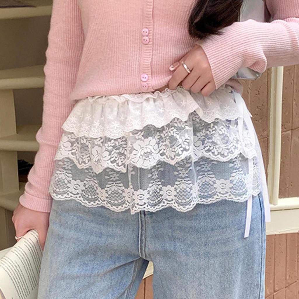 Embroidered Flower Lace Mini Skirt Harajuku frillies See Through Pleated Skirts Jeans Decoration