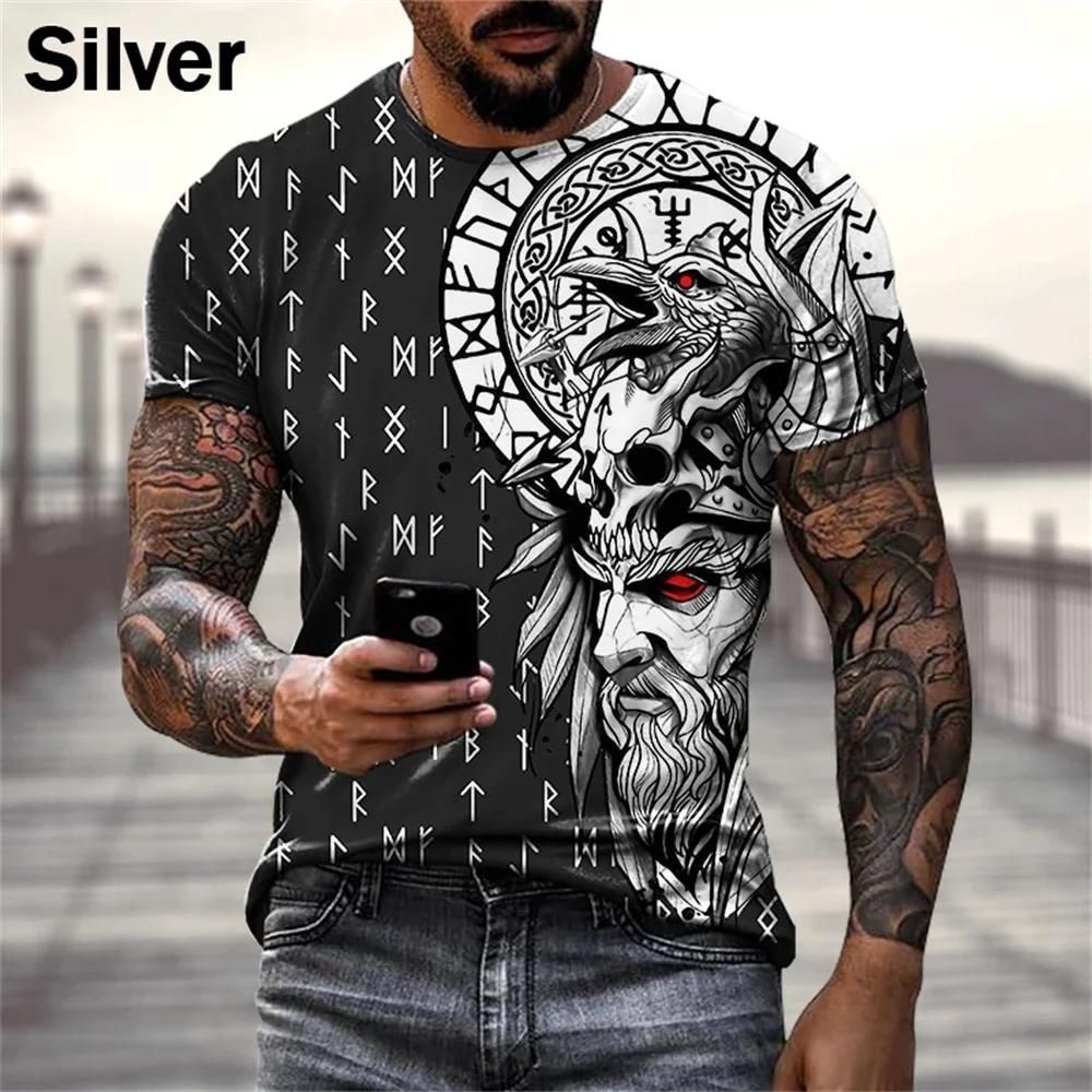Summer Viking Tattoo Art Graphic 3D Print T-shirt Fashion Short Sleeve Casual Men's T-shirts