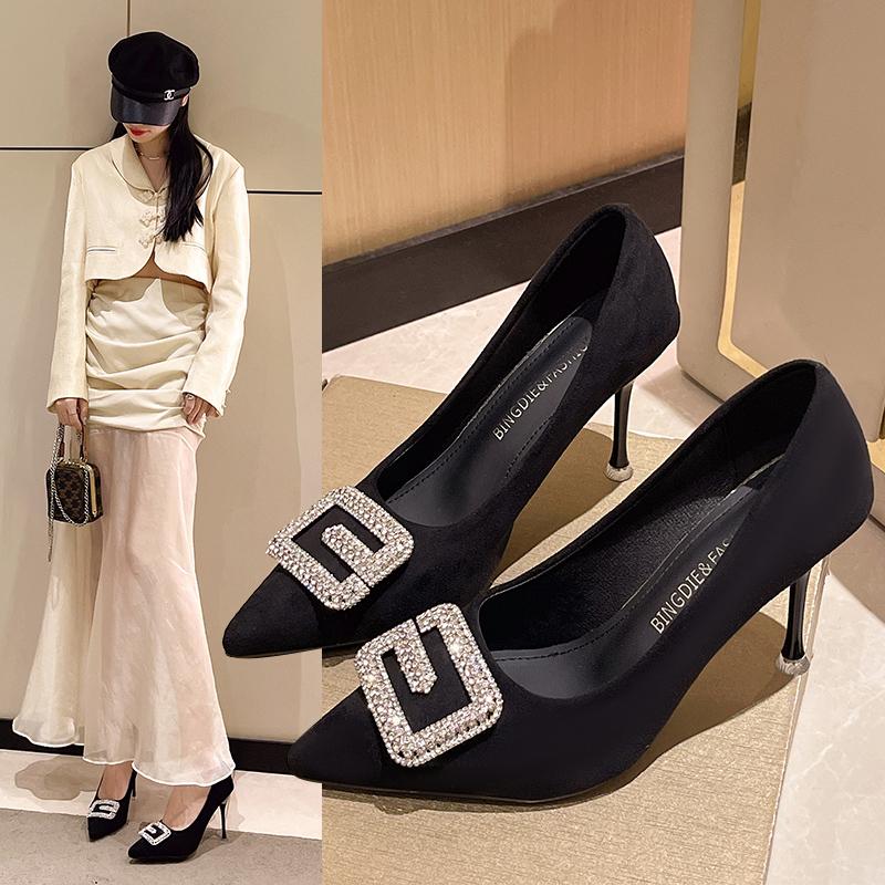 Fashion 2025 New Casual Heels Women Shoes Spring Pumps Slip On Pointed Toe Latest Shallow Mouth Sandals Ladies All-Match Shoes