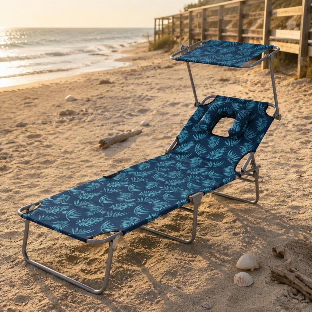 Folding Sun Lounger Foldable Reclining Easy To Carry Portable Lounge Bed