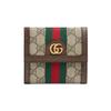 Ophidia Logo Stripe Web Canvas And Leather Short Folded Wallet Unisex Wallet Ebony Brown 523173-96IWG-8745