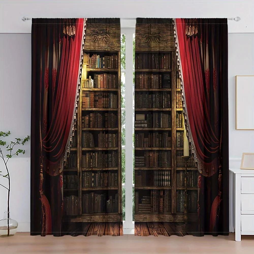 3D 2 st, Röd Gardin Natt Gotiskt Slott Kanalficka Digitaltryckta Gardiner, Polyestermaterial, Lämpliga För Vardagsrum, Kitc