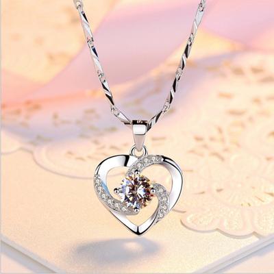 Silver Plated Heart Pendant Necklace for Women Minimalist Crystal Jewelry with Diamond Accents