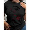 Dames T-shirt in Europese maat met Handgeschilderd Halve Gezicht Ontwerp, Basic Top met Ronde Hals, Modieus voor Lente, Herfst en Zomer, Korte Mouwen