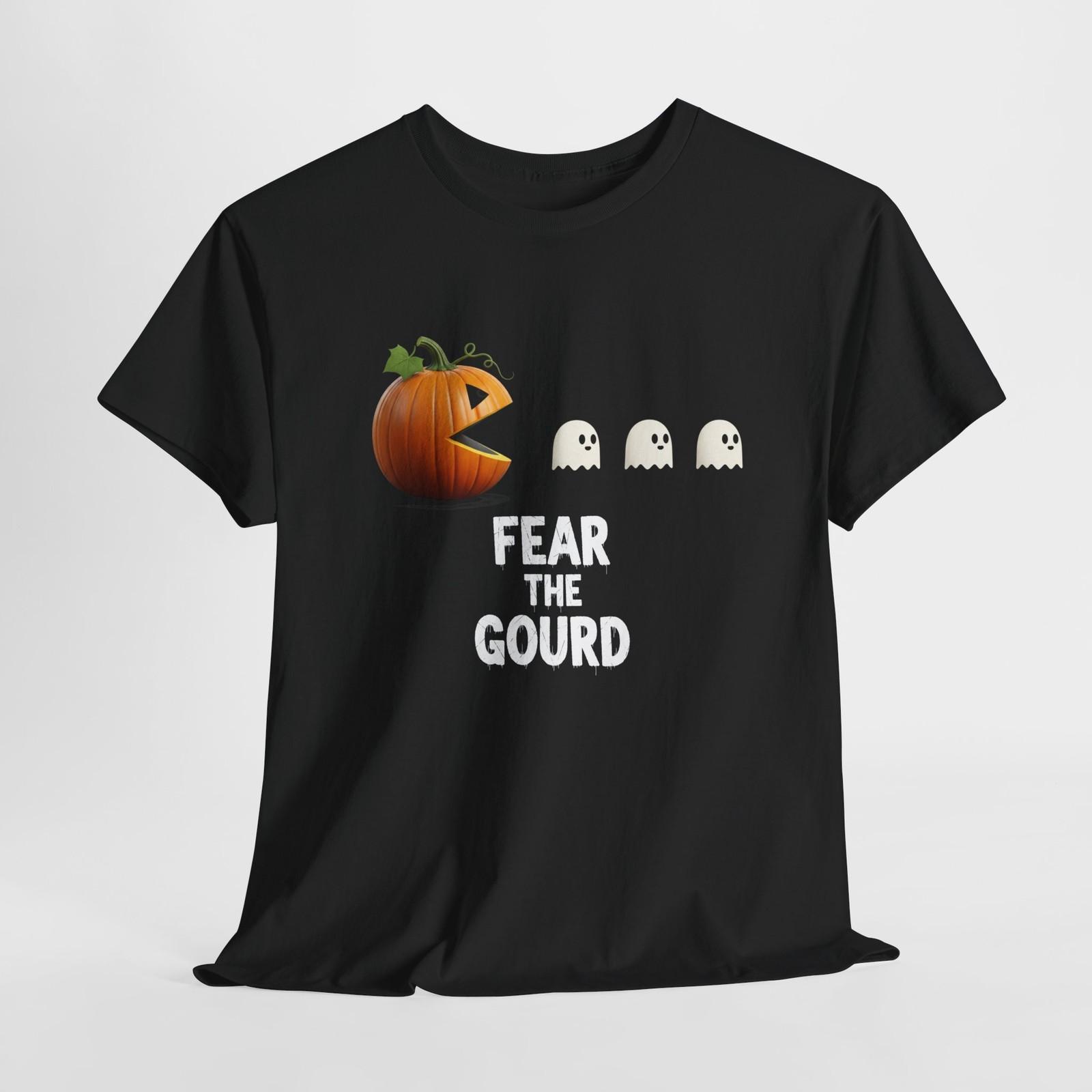 Halloween Ghost Tee - Fear the Gourd, Unisex Cotton Shirt, Spooky Fall. L