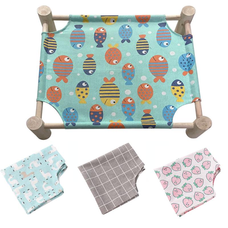 1Set Cat and Dog Hammock Bed  Wooden Cat Hammock Elevated Cooling Bed Detachable Portable Indoor Outdoor Pet Bed