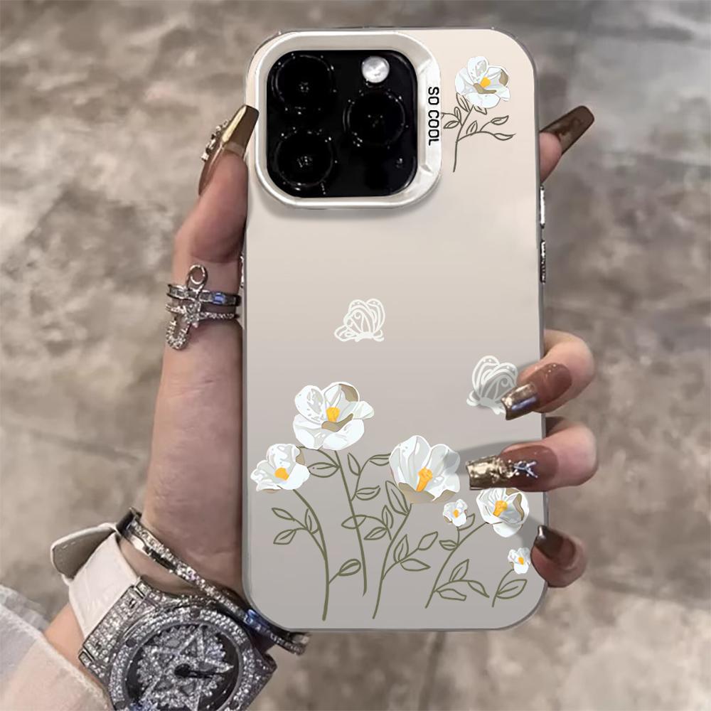 Floral IMD Phone Case For Xiaomi Redmi 15C Note 14 13 12 11 10 Pro 14C 13C 5G Shockproof Slim Protective Silver Camera Cover
