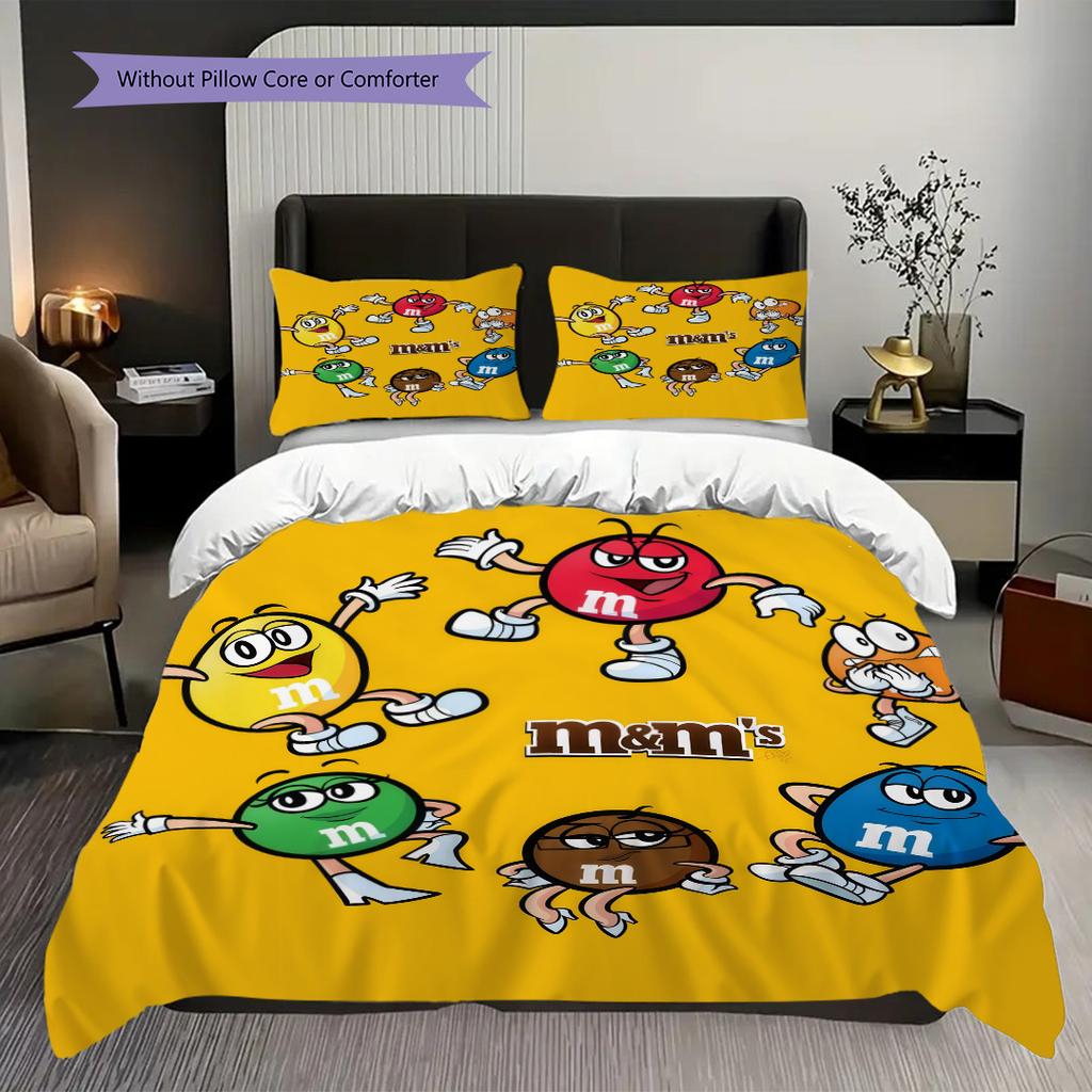 MMs Colorful Characters Shine Bright Bedding(1 * duvet cover + 2 * pillowcase, without core) Christmas birthday gift Duvet cover and pillowcase
