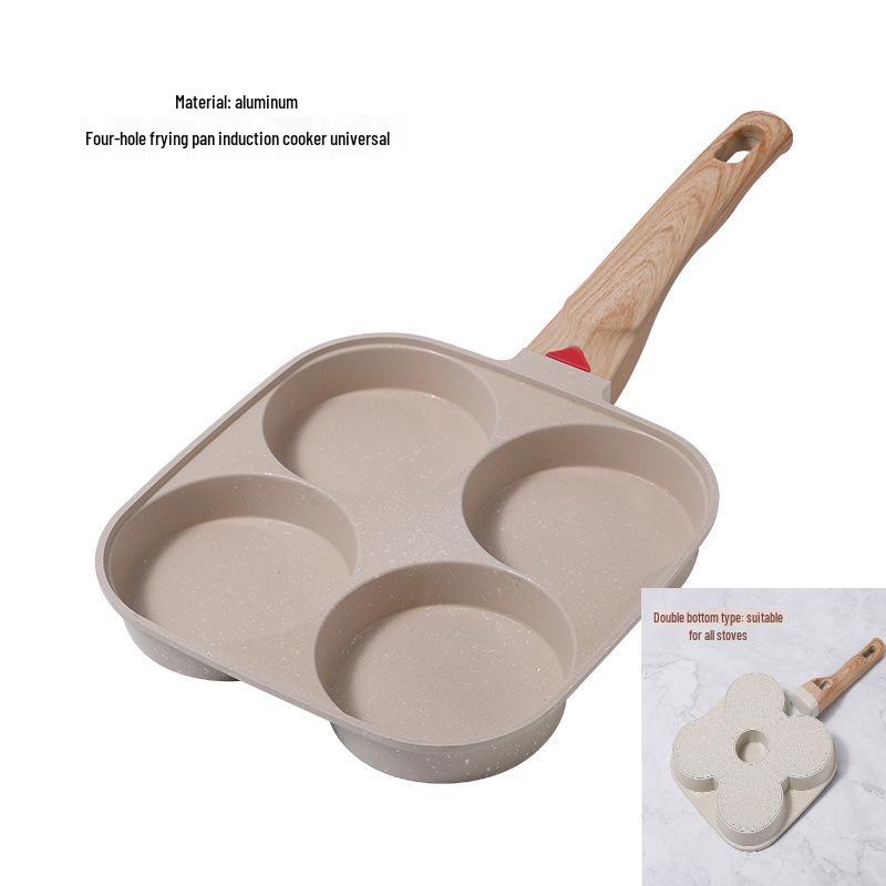 Non-stick Household Breakfast Frying Pan for Making Fried Eggs, Burgers, or Steaks with Four Holes.