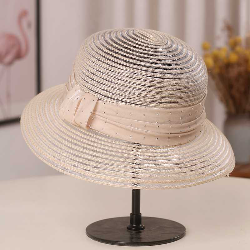 Mesh Breathable Rhinestone Bow Basin Hat for Women Summer Sun Shading Fisherman Hat Travel Sun Shading Sun Hat