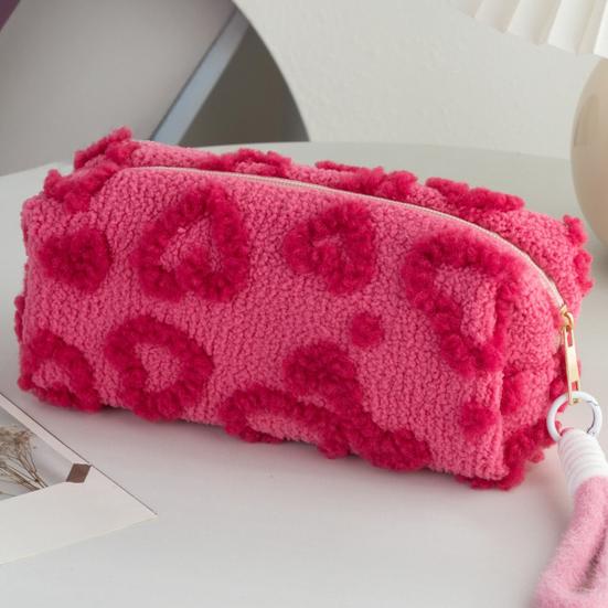 Portable Zipper Case Plush Love Heart Pencil Case, Large Capacity Stationery Organizer Storage Pouch, Multi-function Bag for School Office Use Back to