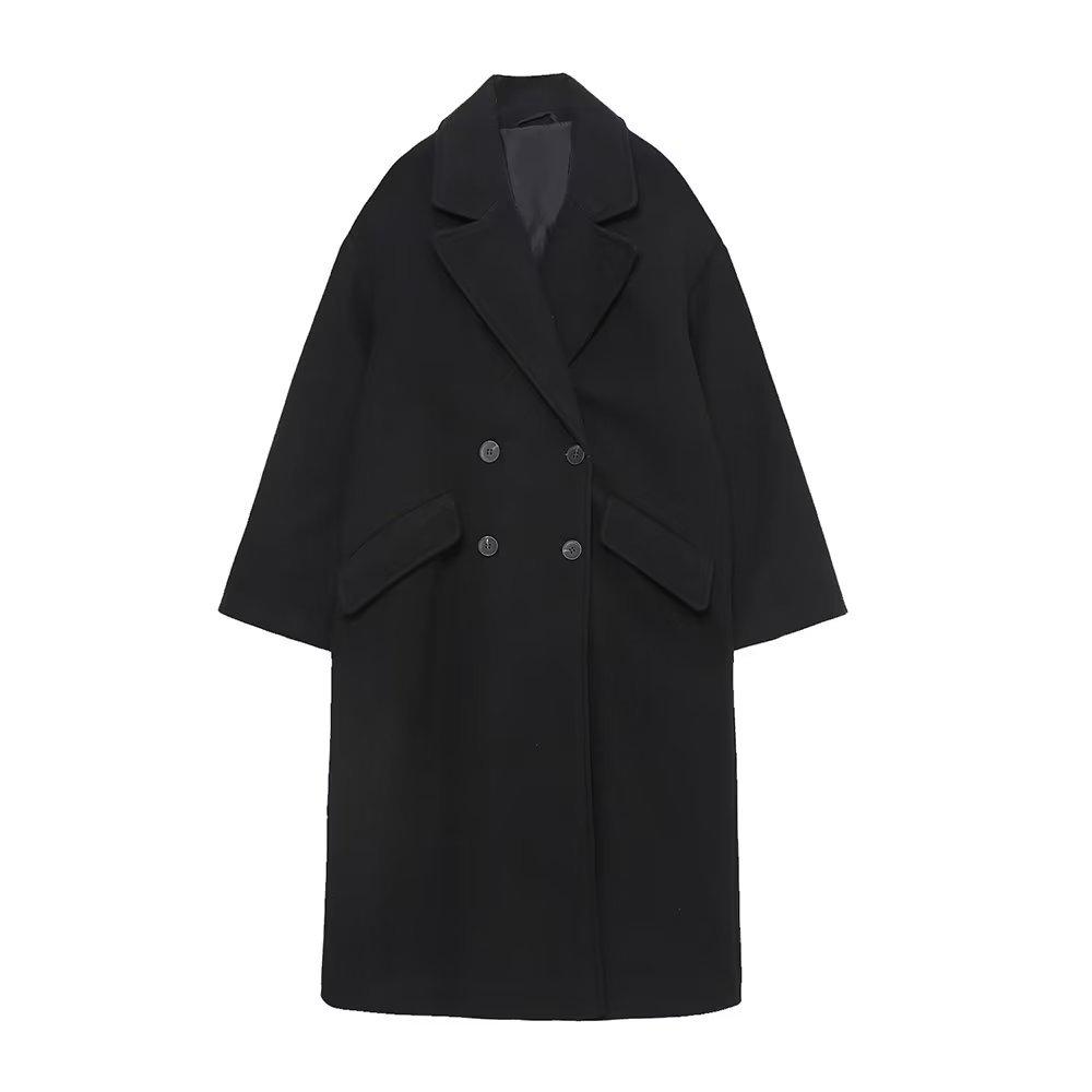 2023 Autumn/Winter Women's European-American Double-Breasted Mid-Length Loose Coat