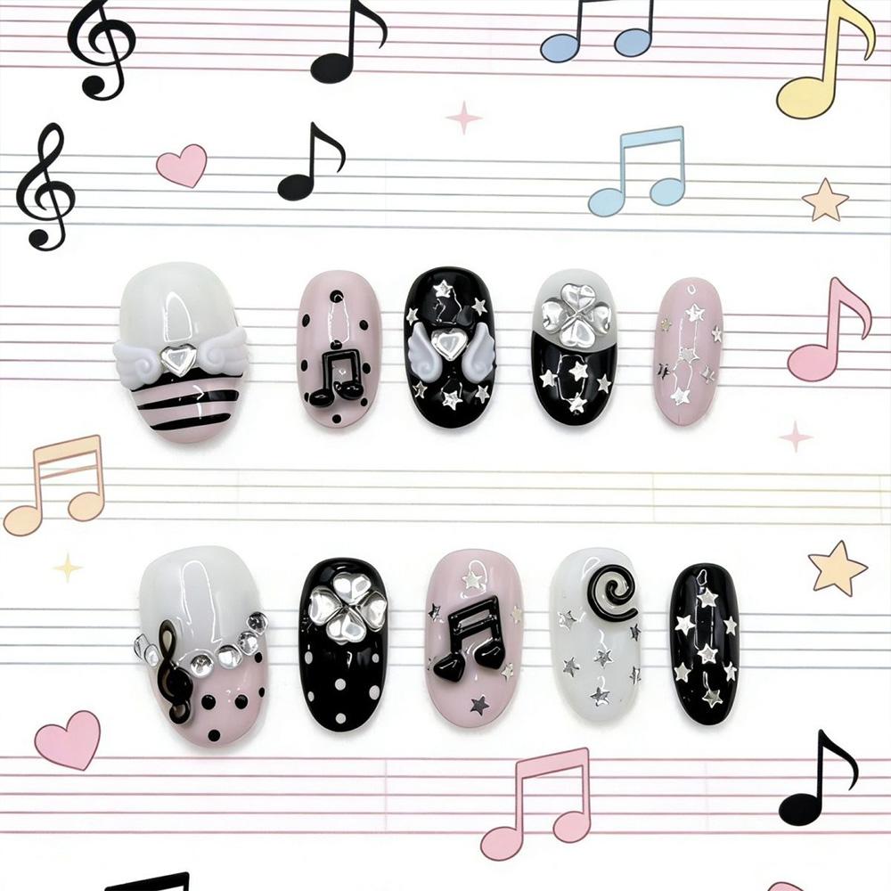 Cute Pink Rabbit Love Bear 3D Star Butterfly Knot Wing Dot Ellipse Fake Nails Birthday Gift Nail Art