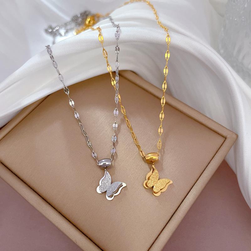 Light Luxury Minimalist Butterfly Stove Real Gold Necklace Female Collarbone Chain With Jewelry