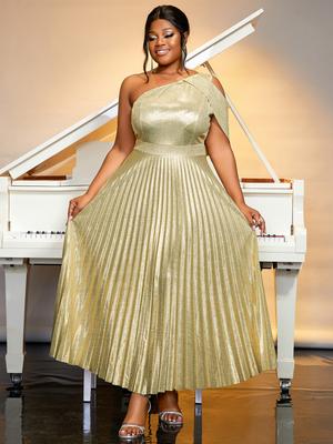 Gold Gilding Party Dresses Irregular Sleeveless High Waist Pleated Evening Cocktail Bronzing Outfits