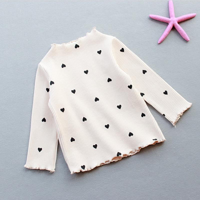 

Рубашка для маленьких девочек, топы с длинными рукавами для детей, детская футболка с круглым вырезом и сердечком, хлопковая детская блузка для малышей 5T(120)