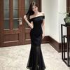 Spring and Summer Royal Sister Wind Spice Girl Sexy One-Word Shoulder Slim Fit Hips Fish Tail Dress High-end Exquisite Long Dress