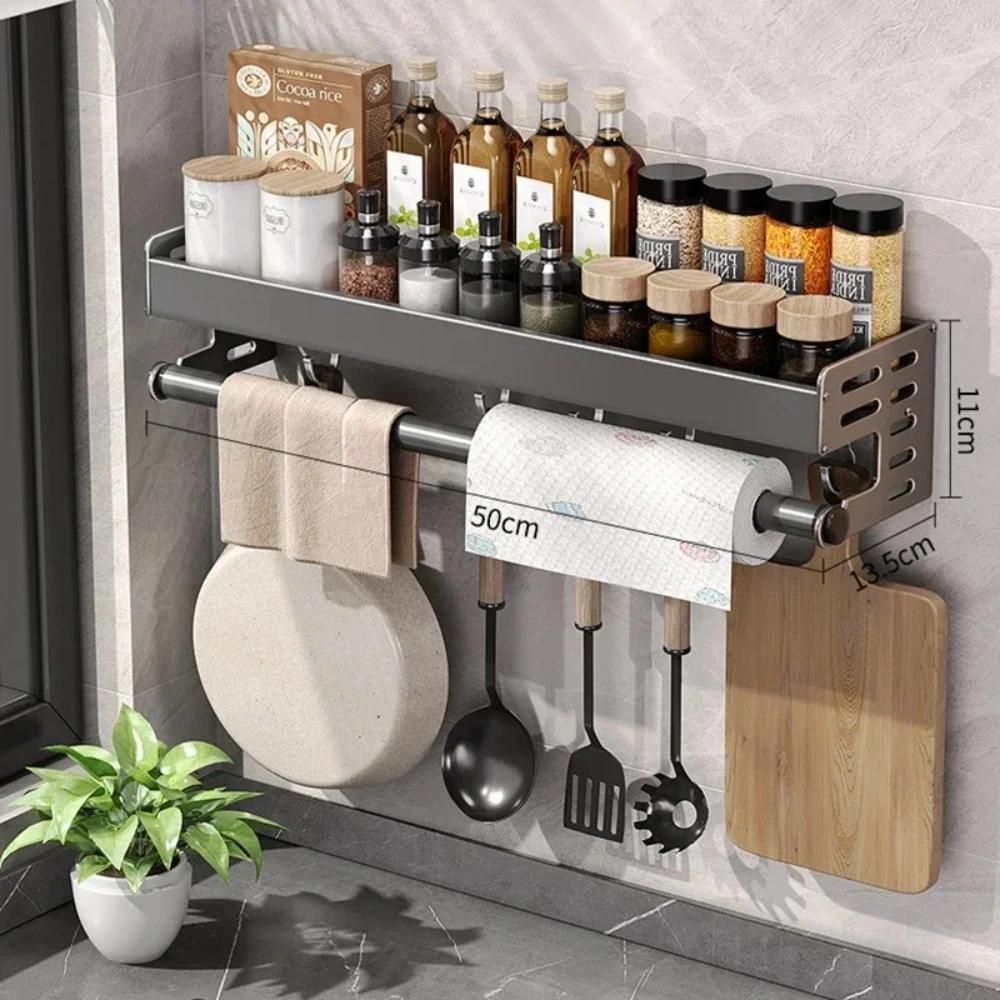 Wall Mounted Kitchen Storage Rack Multifunctional Waterproof Holder Seasoning Storage Rack Large Capacity Tool Storage Rack
