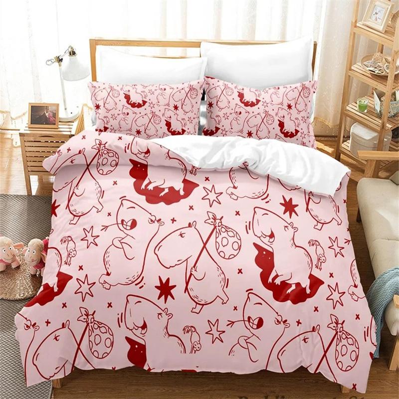 3D Print Kawaii Capybaras Bedding Set Soft Comforter Cover With 1/2pcs Pillow Shams For Kids Adults Microfiber Quilt Cover