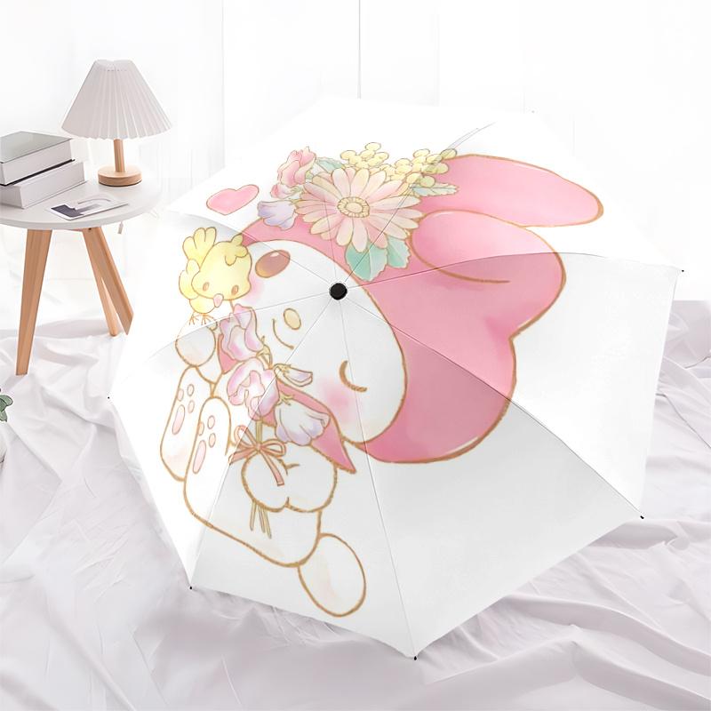 

1pc My Melody Automatic Opening/Closing Umbrella with Floral Design - Portable Three-Fold Design, 8-Bone Iron Frame Outdoor Umbrella, Perfect Gift for