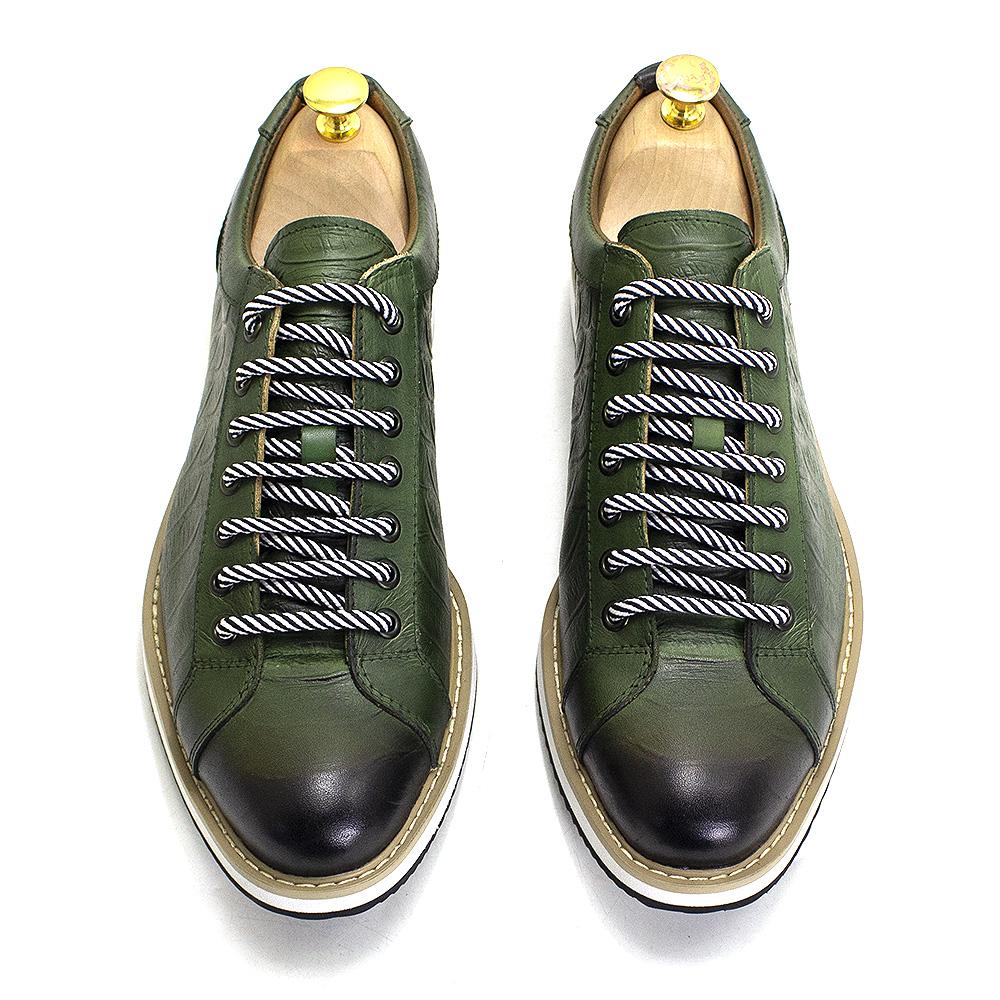 

Модная мужская обувь в европейском стиле, повседневная, из натуральной коровьей кожи, зеленая, черная, дизайнерская, роскошная, с принтом под крокодила, плоская, уличная US 7.5 зелёный