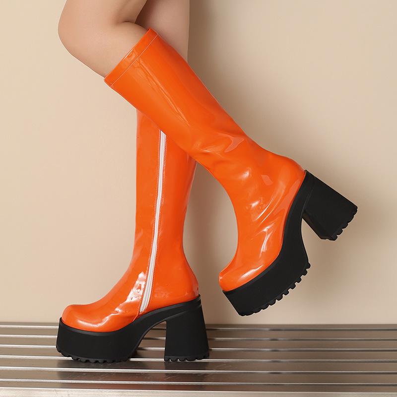 Outer Single Autumn and Winter Punk Style Thick-soled Large-size Zipper High-heeled High Boots