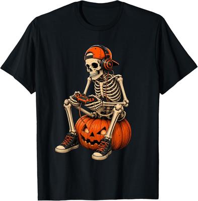 Spooky Skeleton Gaming Halloween Controller Boys Men Unisex T-Shirt