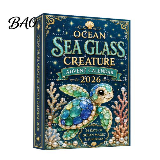Desk Collection Figures Marine Life Advent Calendars 2026, 24 Days Christmas Countdown Calendar with 2D Acrylic Decorative Desktop Accessories Turtle
