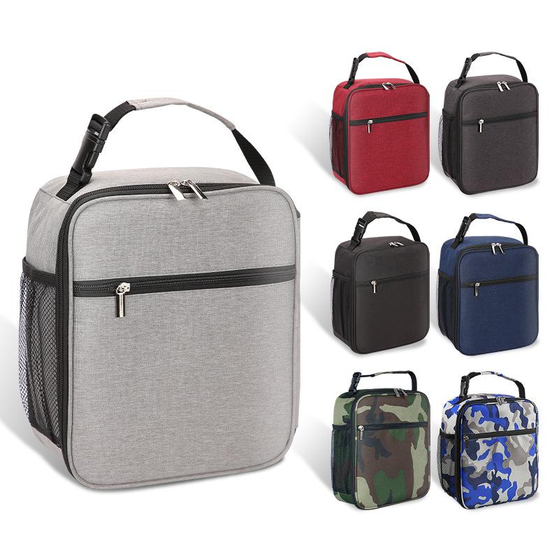 Thermal Lunch Bag for Women Gray Oxford Cloth Aluminum Foil Insulation Shoulder Bag Waterproof Picnic Cooler Container Handbags