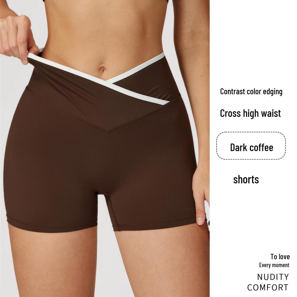Shorts de Yoga Américains Européens Taille Haute avec Effet Push-Up Pêche - Pantalon de Fitness Trois Points pour Femmes