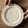 Solid Color Cream Ceramic Plate, High-End Dessert Plate, Retro Household Pasta Plate, Fruit Plate, Tableware Plate, Vegetable Plate