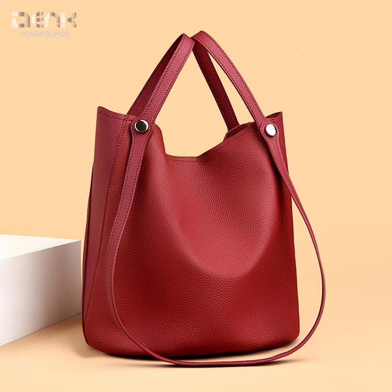 Genuine Leather Women's Bag Large Capacity Bucket Bag Tote Bag Single-shoulder Crossbody Bag High-end Handbag