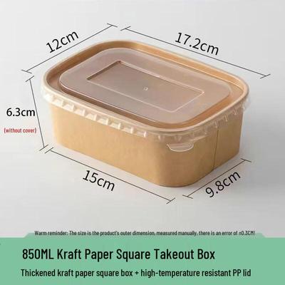 Einweg-Kraftpapier-Essensbox - 850 ml, quadratisch, mit PP-Deckel, 50er-Packung