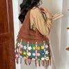 Fashion Crochet Knit Shoulder Tote Bag with Colorful Flower Tassel Womens Shoulder Bag for Vacation Shopping and Daily Outing Ladies' Holiday Gifts