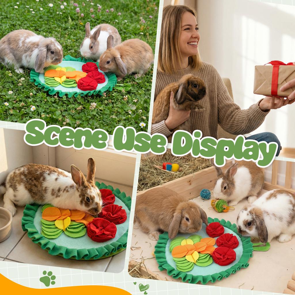 New Pet Snuffle Mat Round Rabbit Foraging Mat Foldable Portable Bunny Puzzle Mat Pet Supplies for Guinea Pig Kitten and Puppy