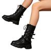 Large Size Round Head Rivet Lace-up Metal Buckle Women's Boots Autumn and Winter Medium Tube But Knee Locomotive Boots