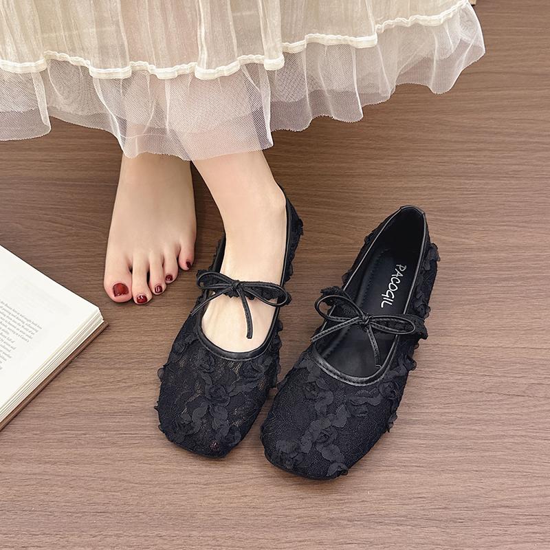 2025 NEW Simple High-quality Elegant Breathable Lace Flat Women's Summer New Fashionable Casual Low Heel Rubber