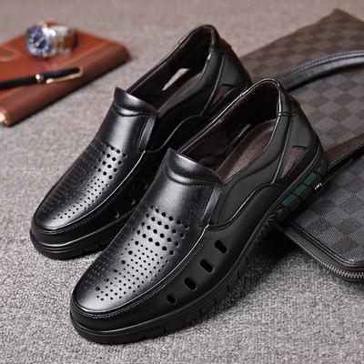 2025 été nouveau sandales creuses pour hommes première couche cuir de vache chaussures de père d'âge moyen et âgé chaussures décontractées respirantes surchaussures